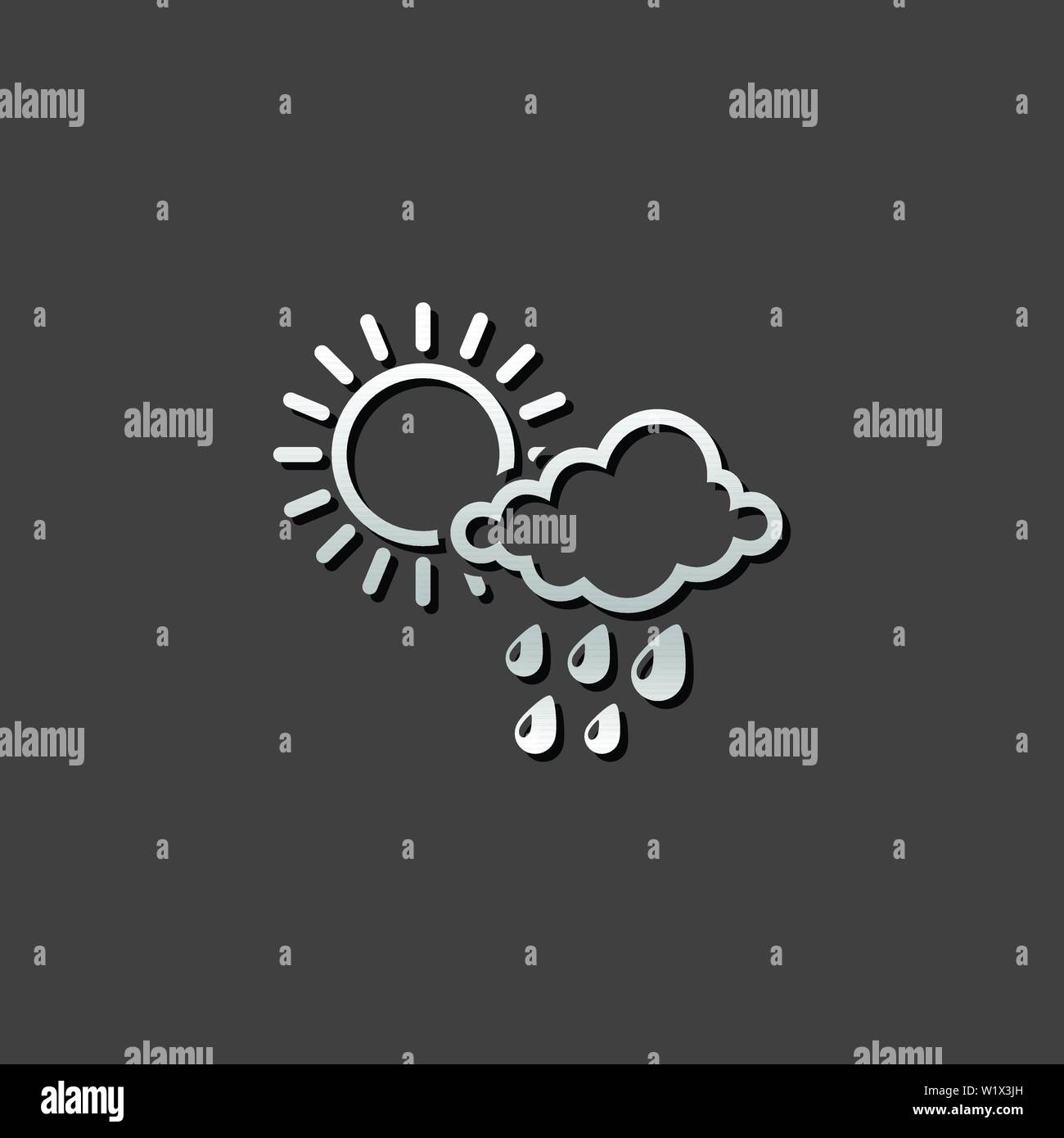 Weather overcast partly rain icon in metallic grey color style ...