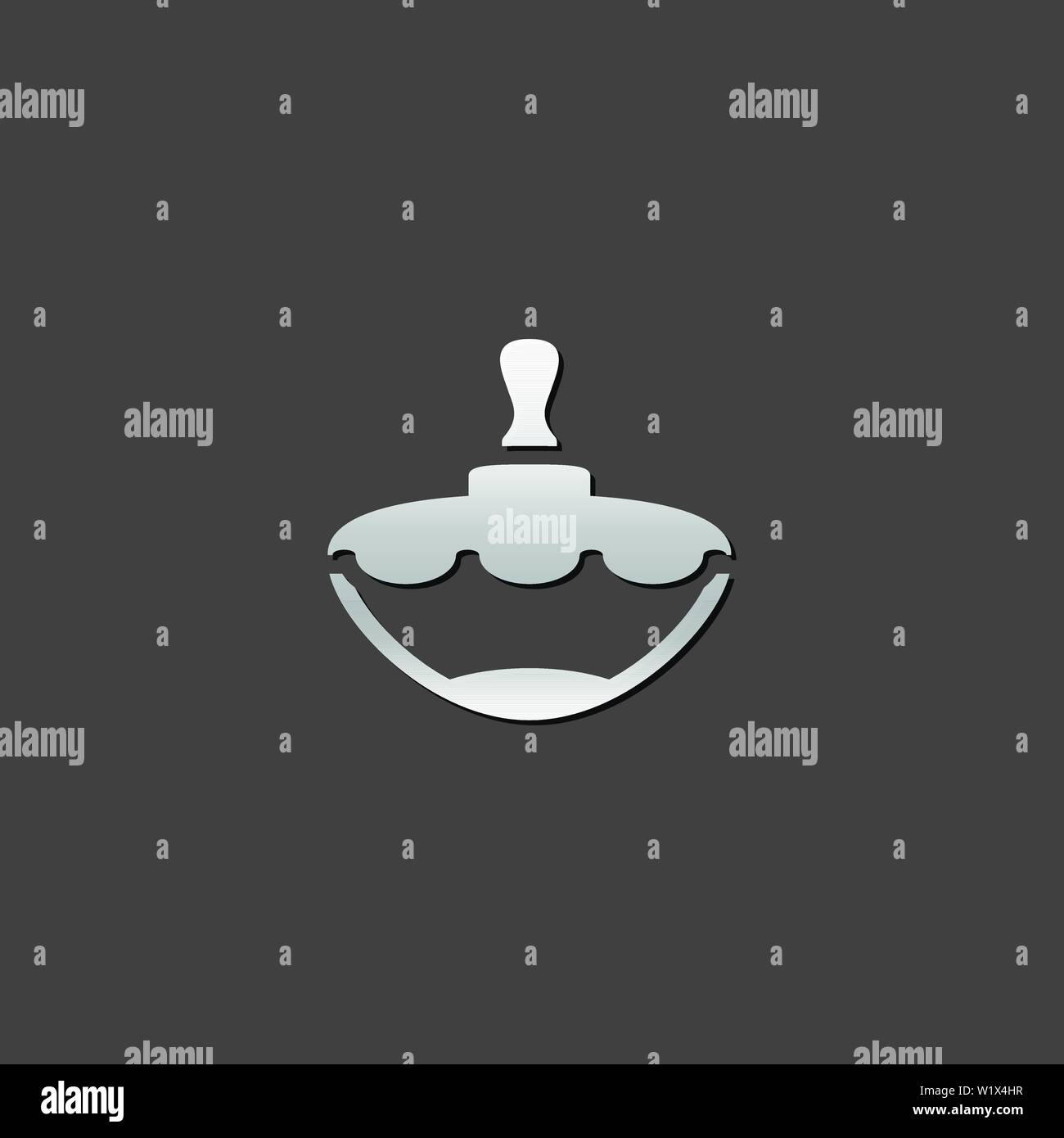 Top toy icon in metallic grey color style. Spinning children play Stock Vector