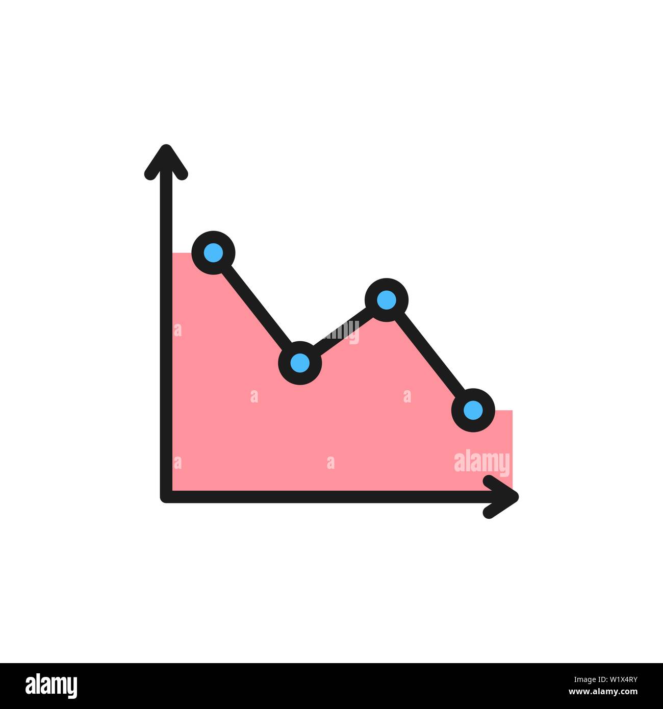 Down graph, analyzing chart patterns flat color icon. Stock Vector