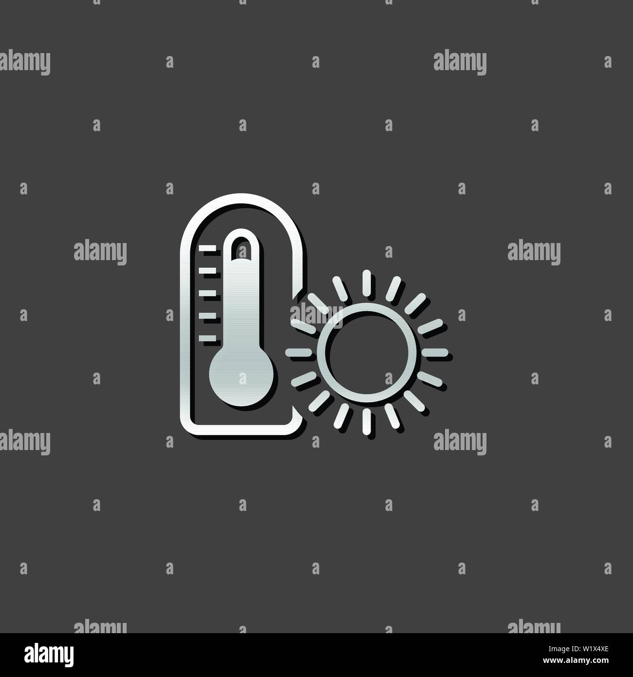 Thermometer icon in metallic grey color style.nature temperature snow