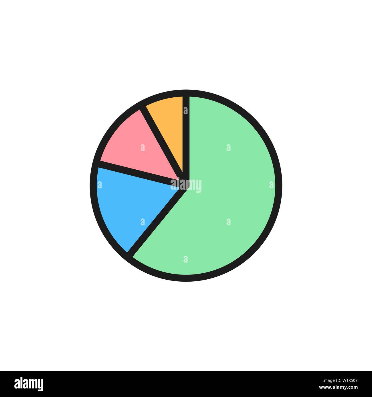Pie chart, graphs in segments flat color icon. Stock Vector