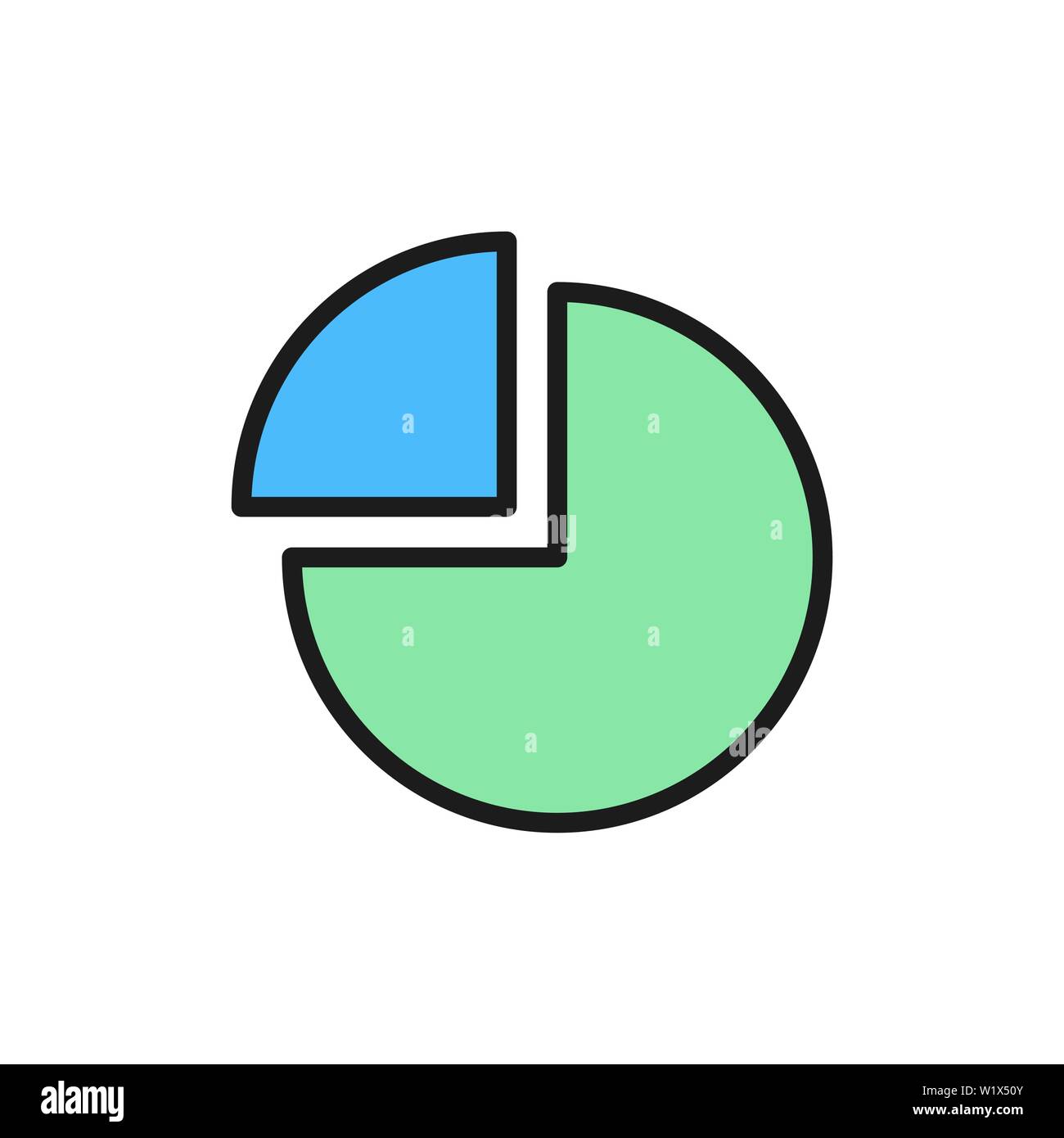 Pie chart with segment flat color icon. Stock Vector