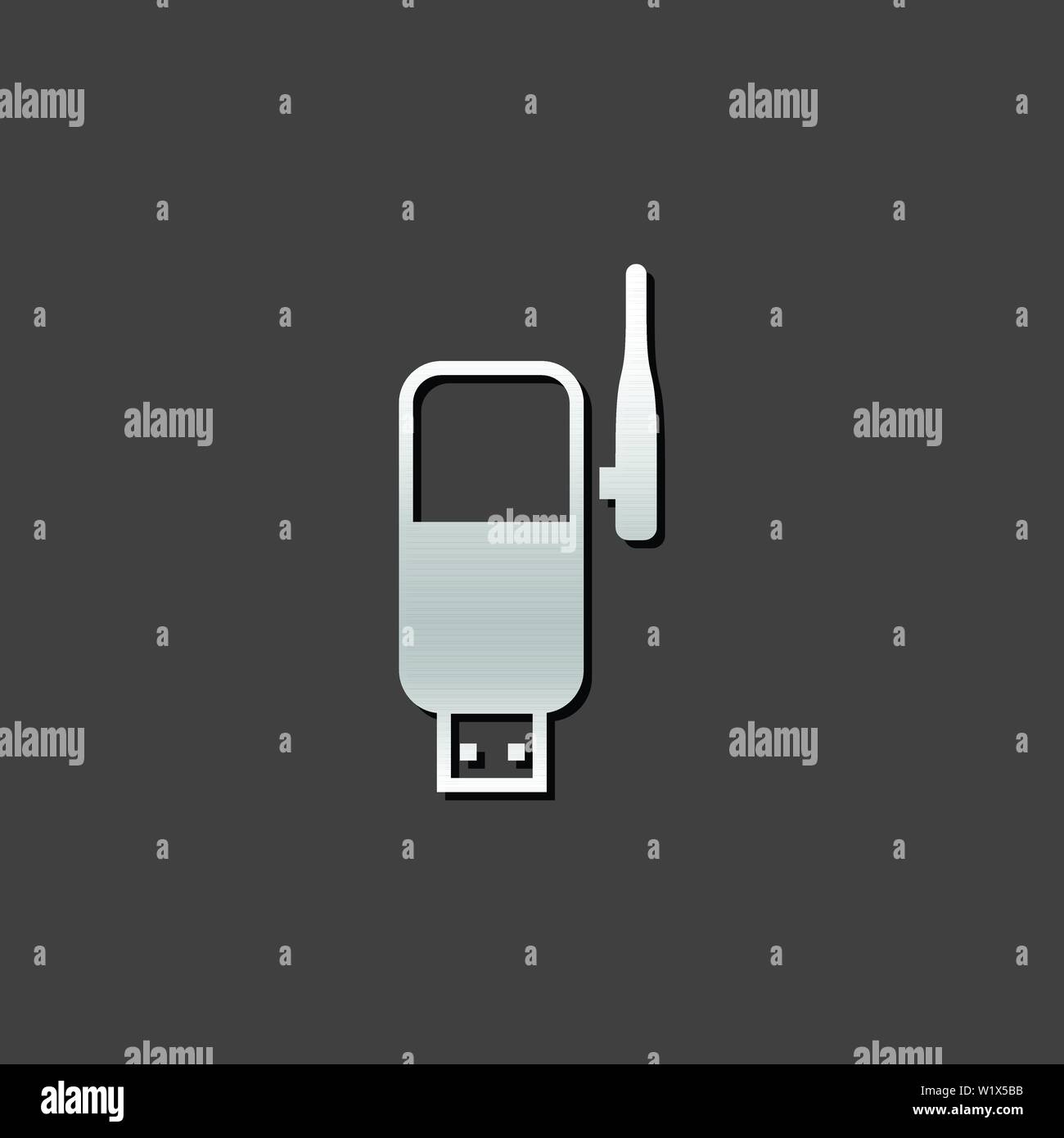 Wireless receiver icon in metallic grey color style.Internet connection router Stock Vector