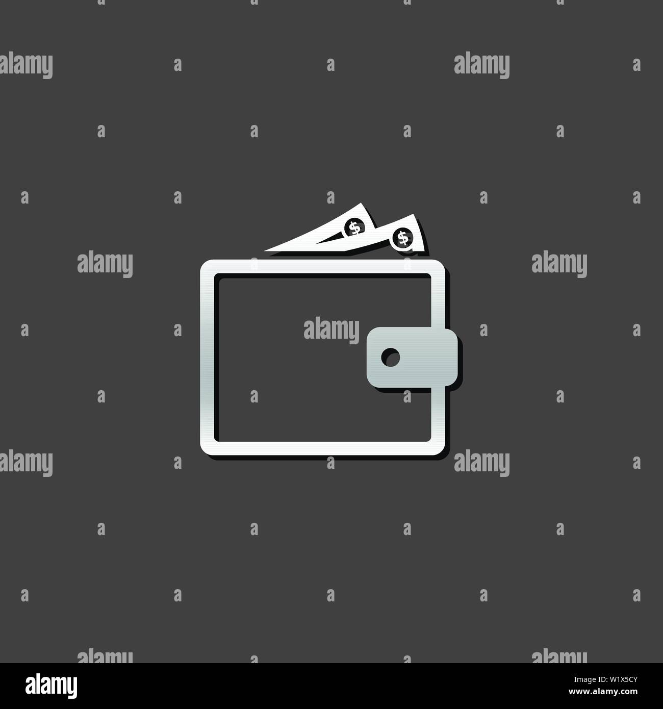 Wallet icon in metallic grey color style.Money case cash shopping Stock Vector