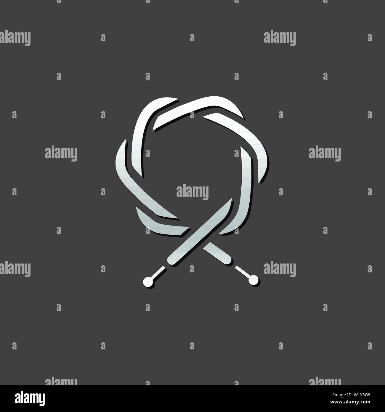 Bicycle cable icon in metallic grey color style.Parts repair