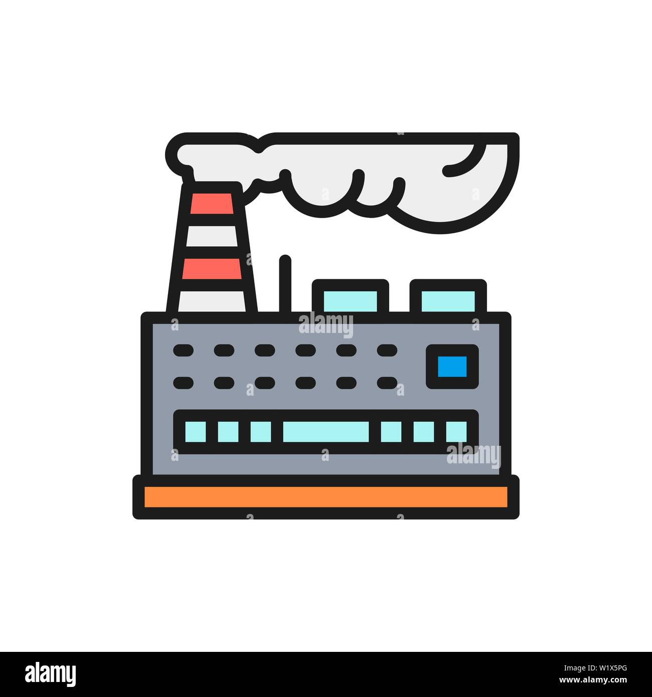 Vector industrial building factory, power plant flat color line icon ...