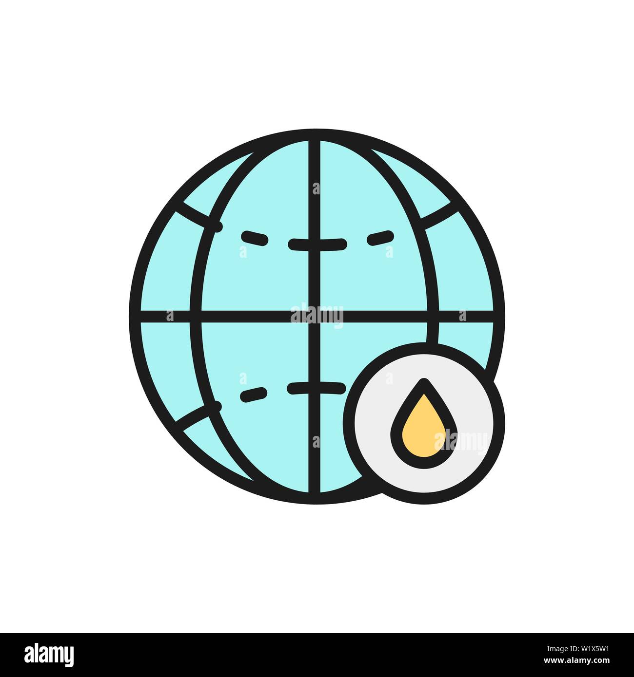 Vector world with drop flat color line icon. Stock Vector