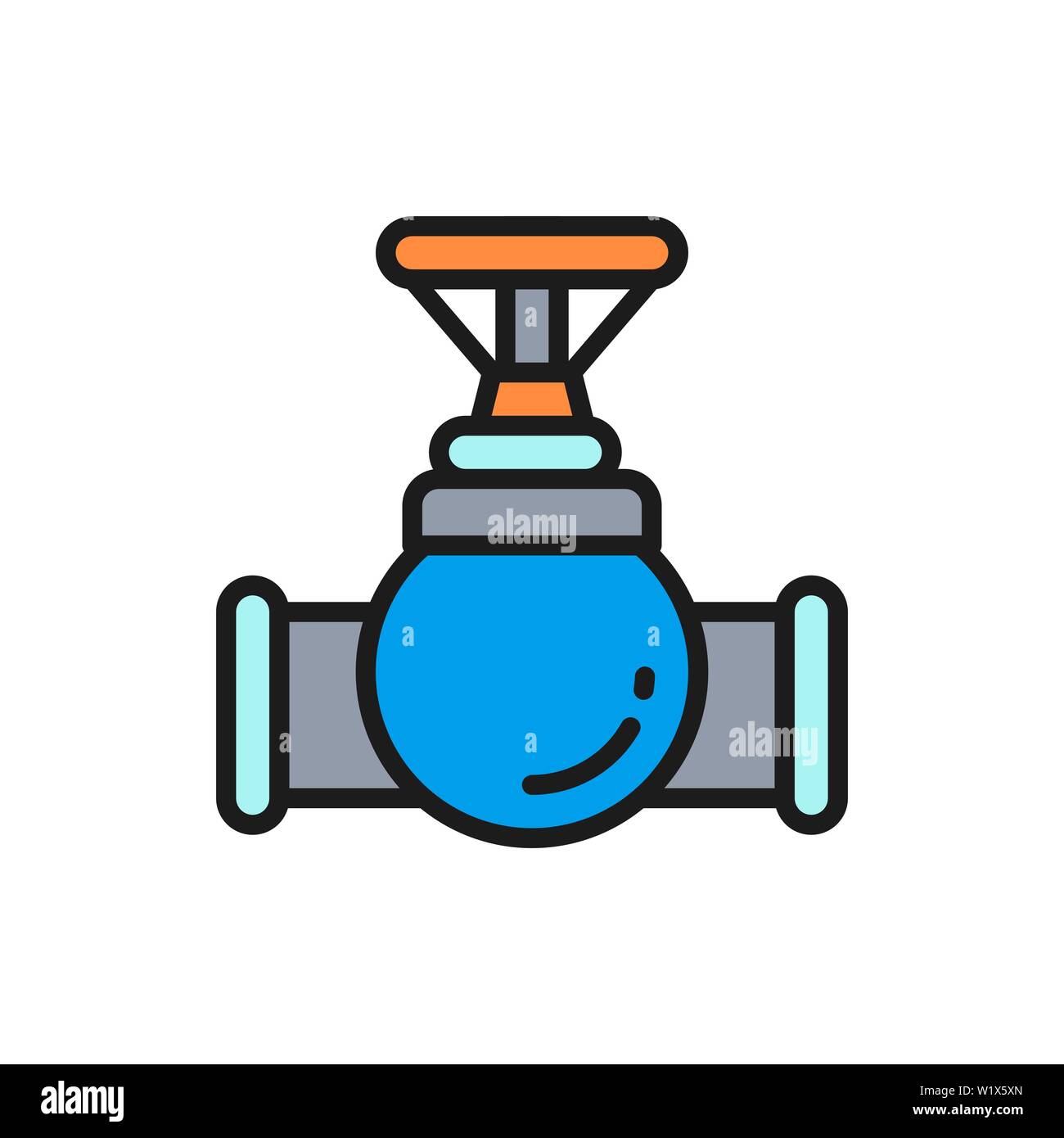 Vector valve, tap, pipe connector flat color line icon. Stock Vector