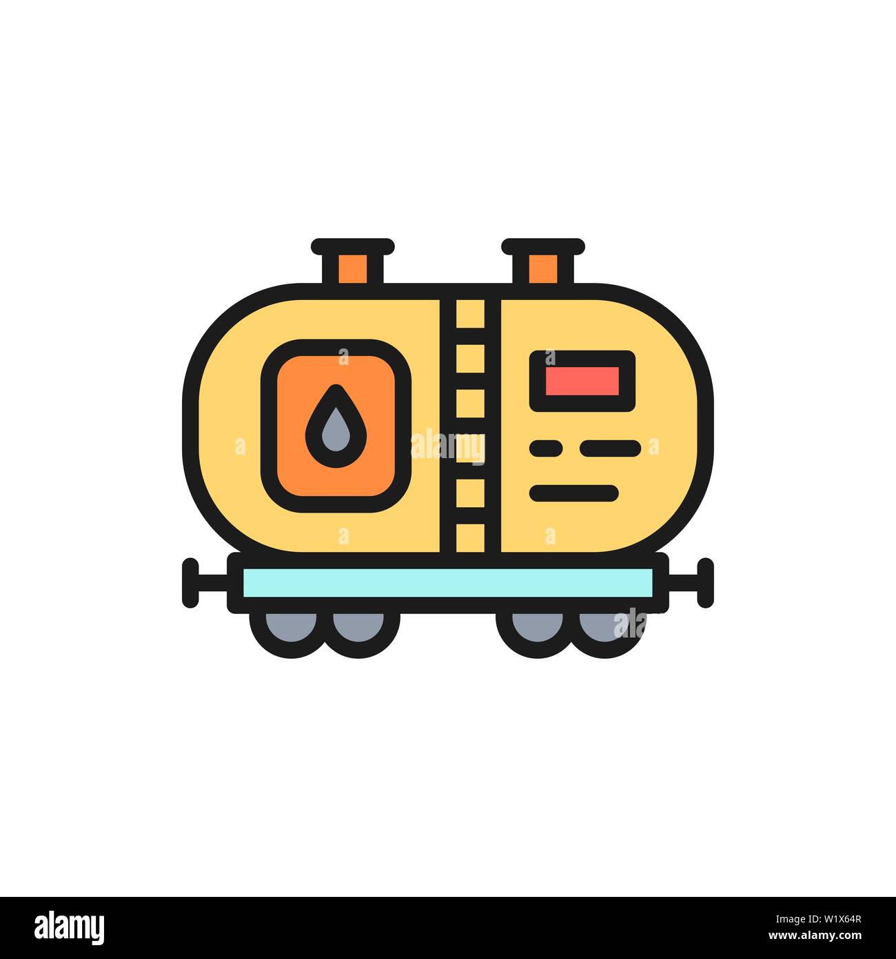 Vector oil tank, petroleum wagon with fuel, gasoline flat color line icon. Stock Vector
