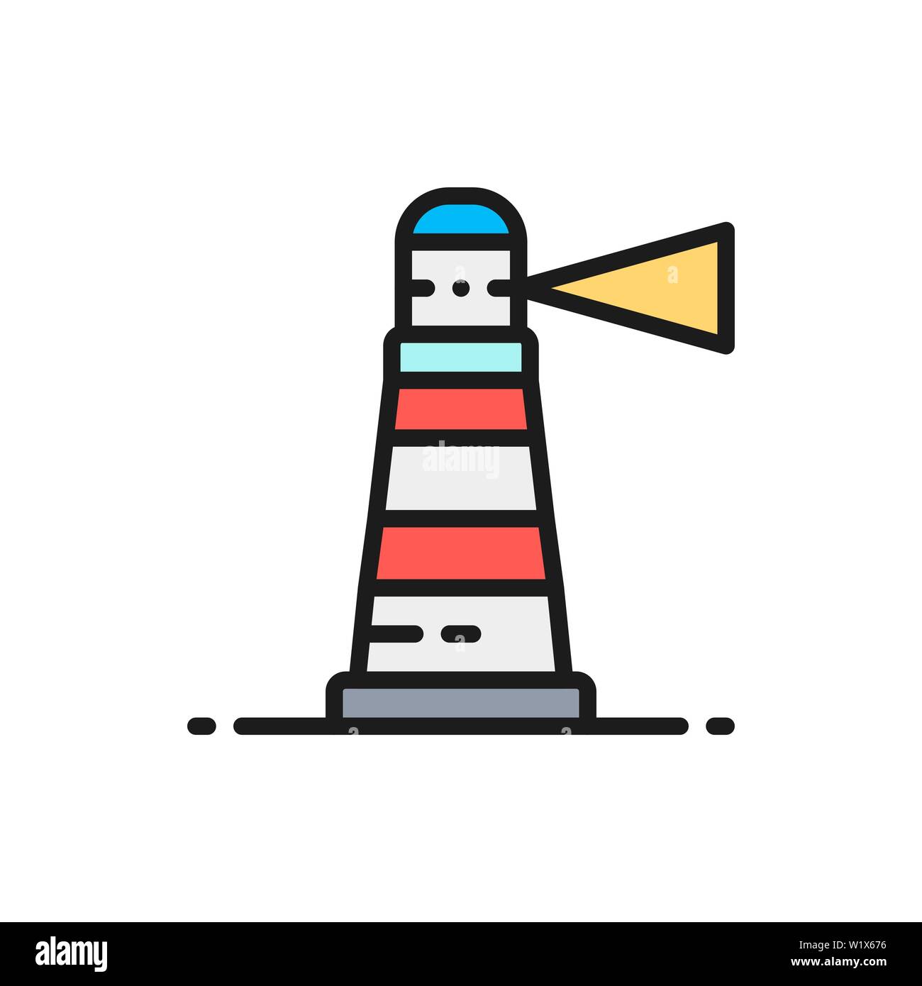 Vector lighthouse, beacon, navigation, seamark flat color line icon. Stock Vector