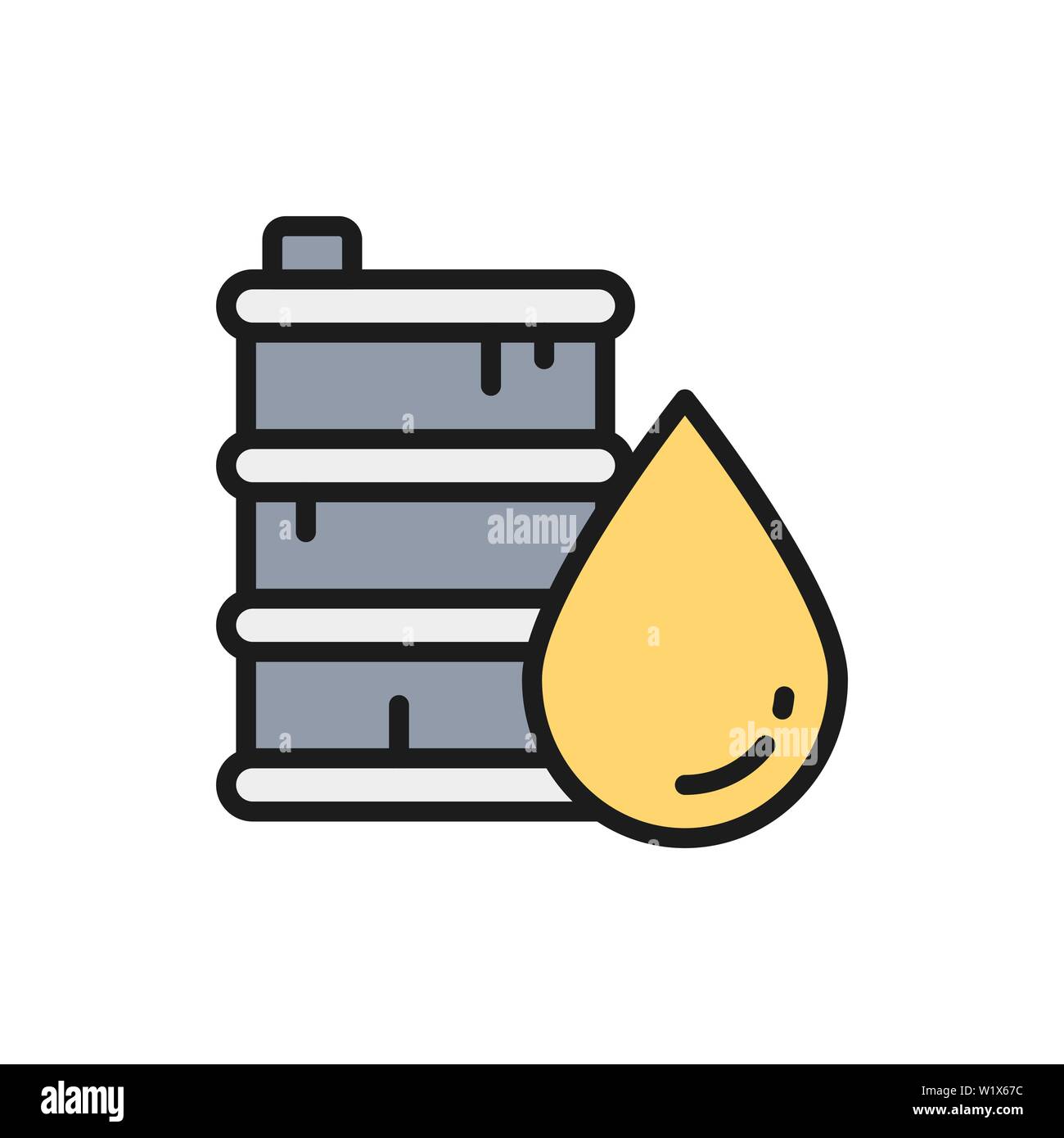 Vector barrel oil flat color line icon. Stock Vector