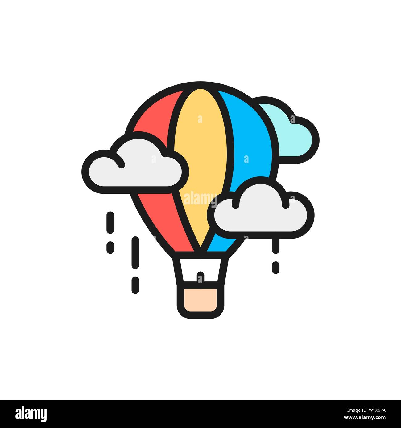 Vector air balloon, aerostat, dirigible flat color line icon. Stock Vector