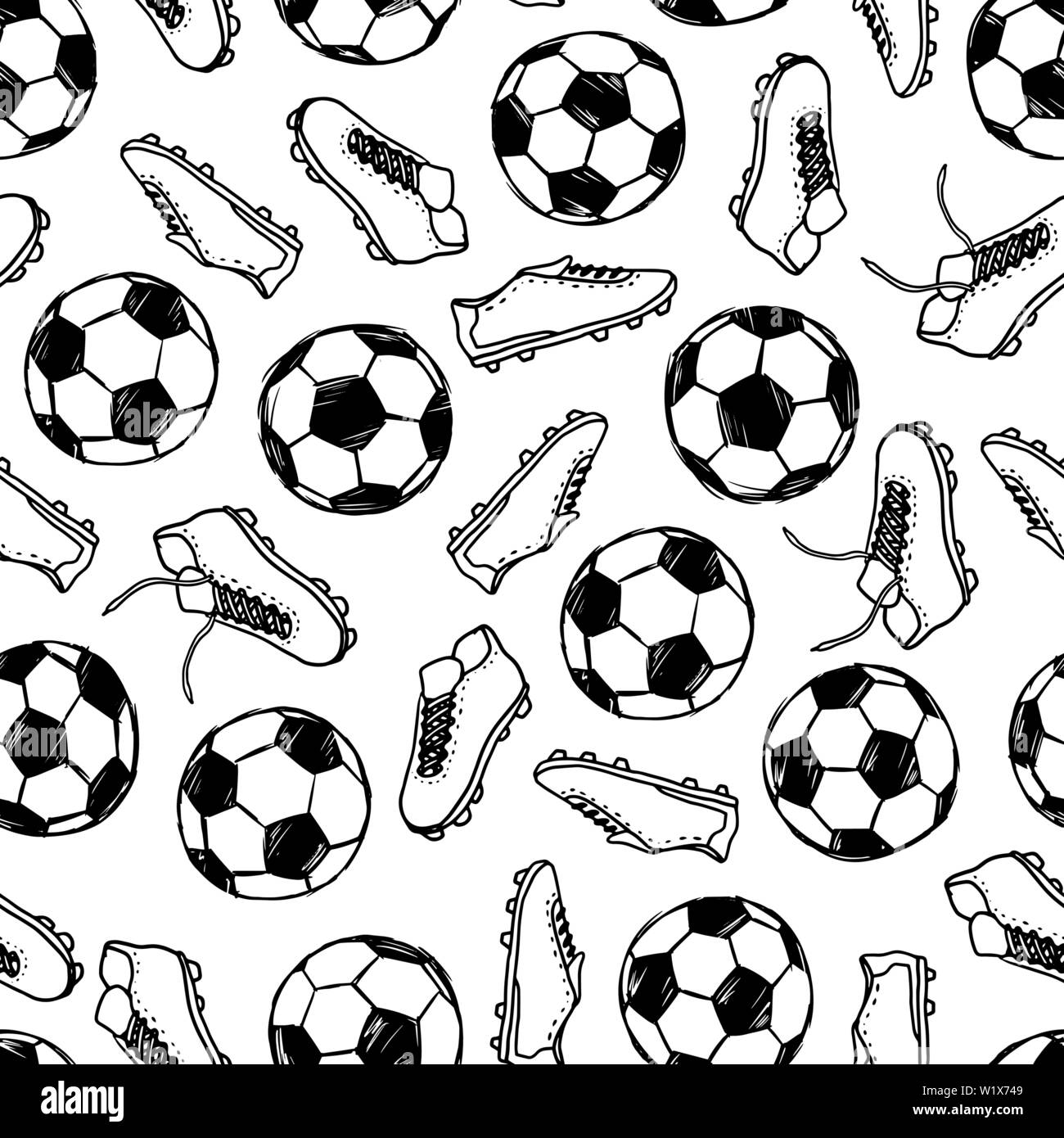 Football Soccer balls and boots doodle seamless pattern. Vector illustration background. For print, textile, web, home decor, fashion, surface, graphi Stock Vector