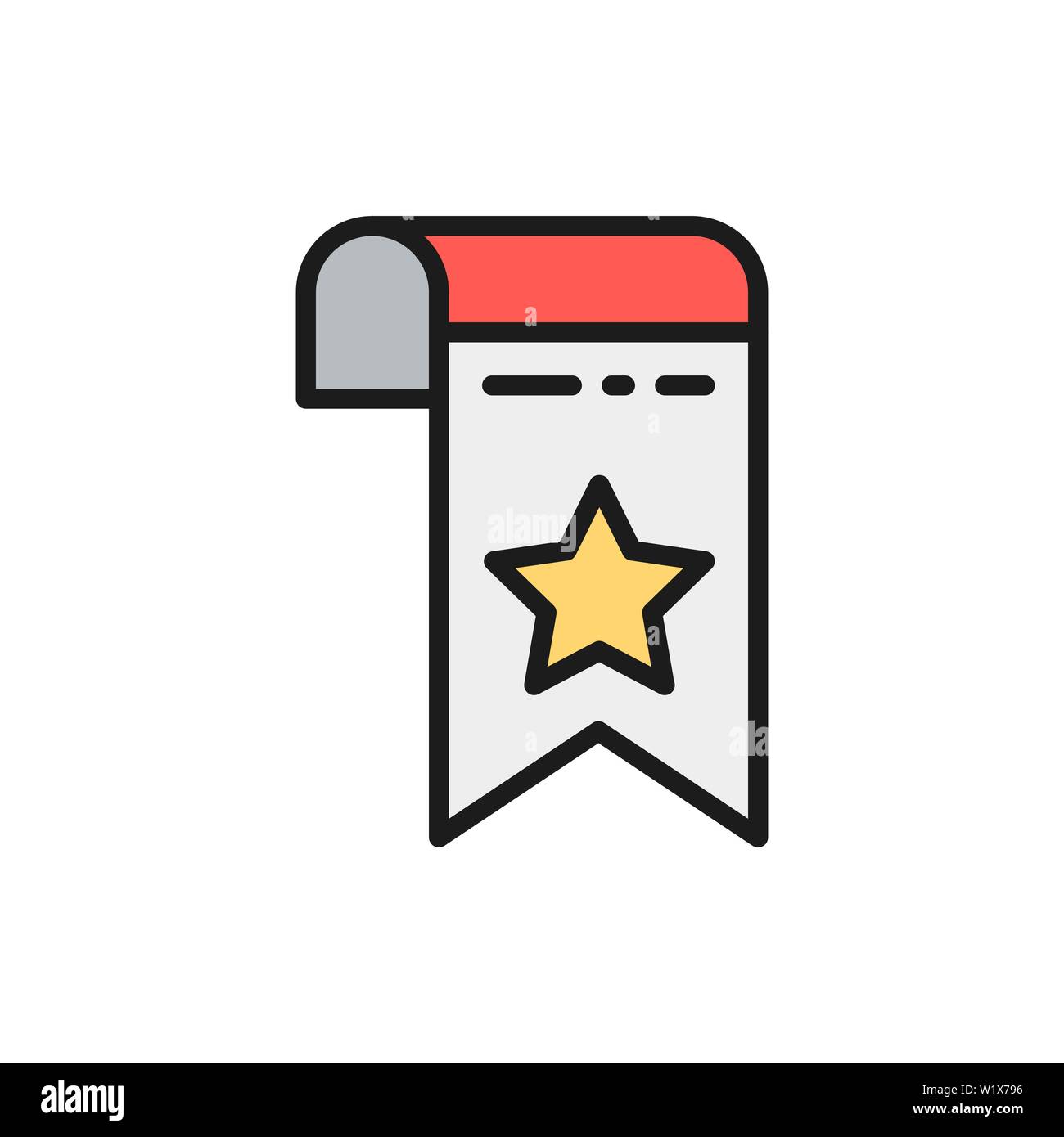 Vector bookmark, webpage marker flat color line icon. Stock Vector