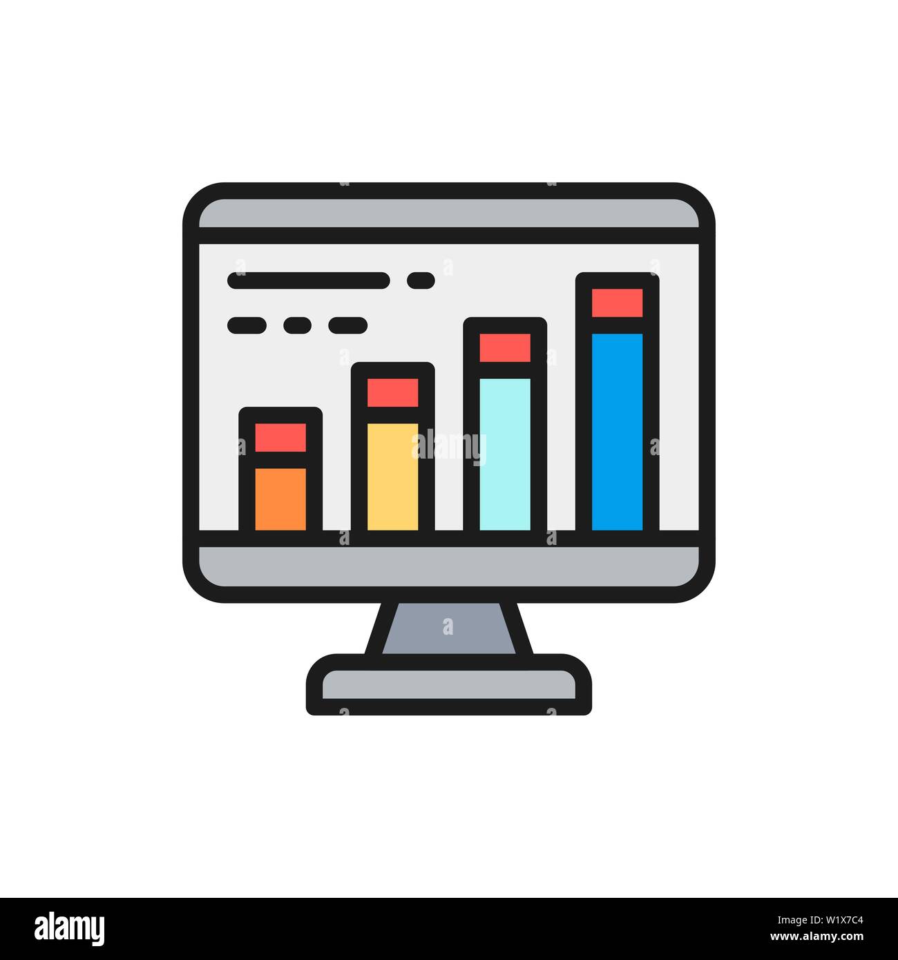Vector infographic in computer browser, programming, seo flat color line icon. Stock Vector