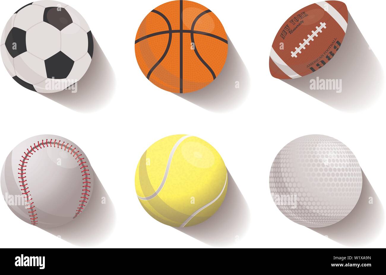 Colorful set of flying balls icons basketball, football, american football, baseball, golf. Flat style. Eps 10 Stock Vector Image & - Alamy