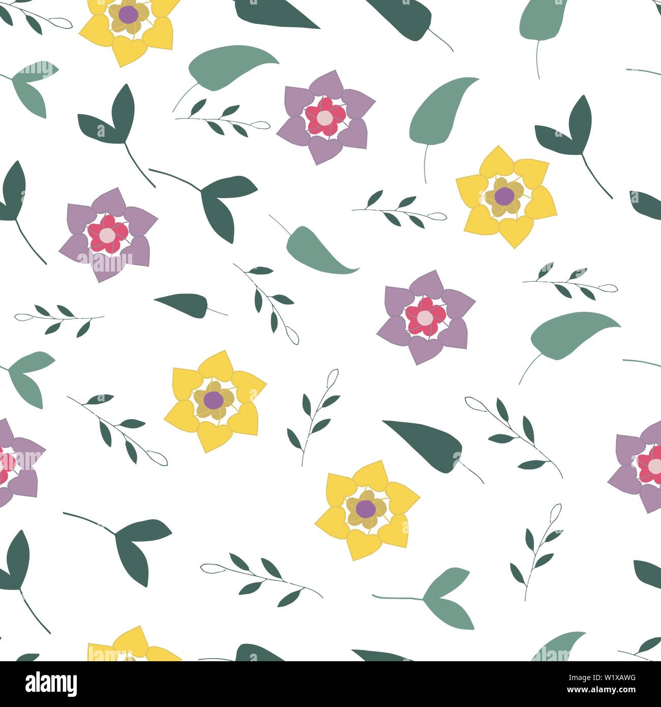 Seamless pattern of abstract branches and flowers on a white background ...