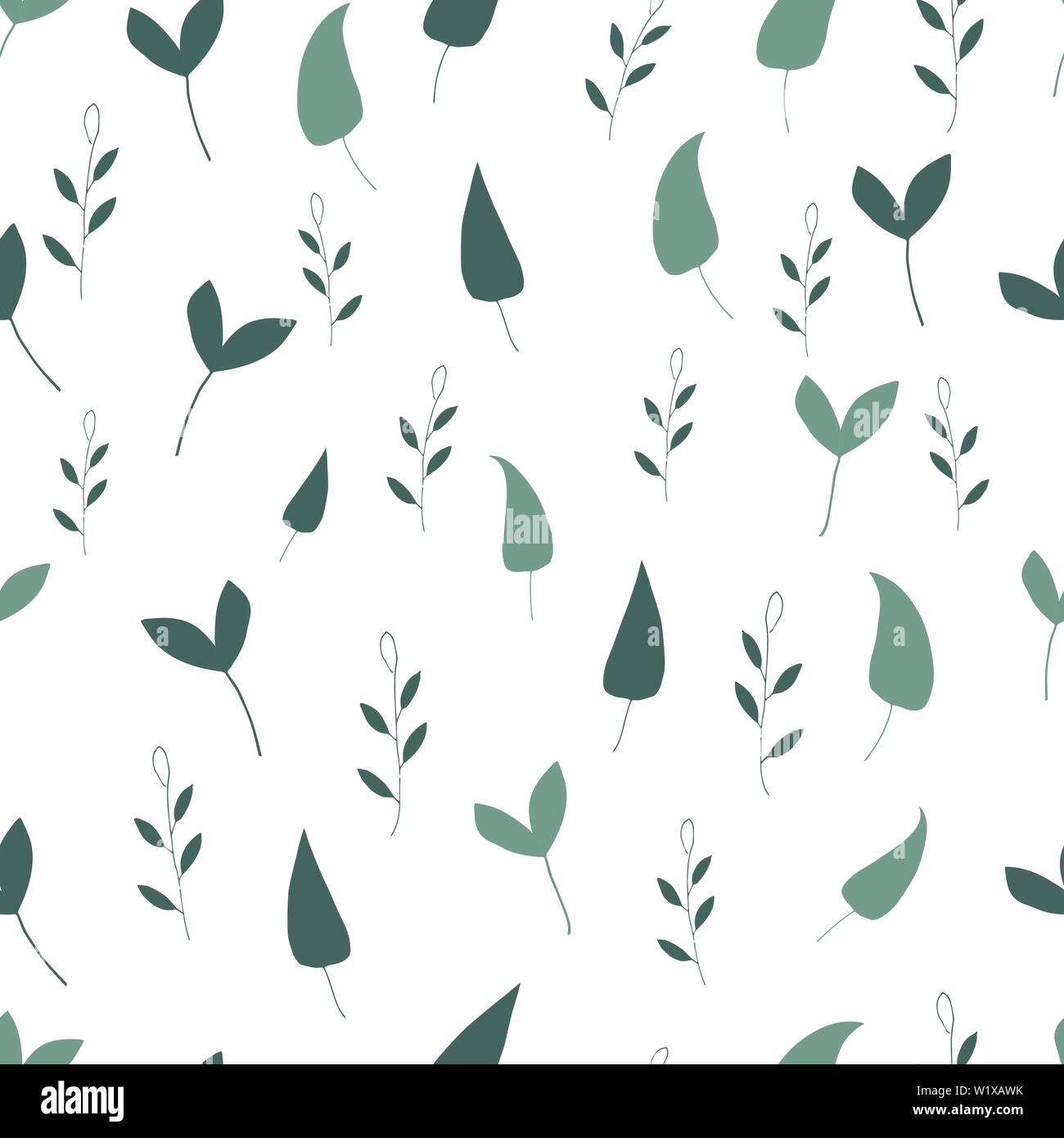 Seamless pattern of green leaves on a white background. hand drawn ...