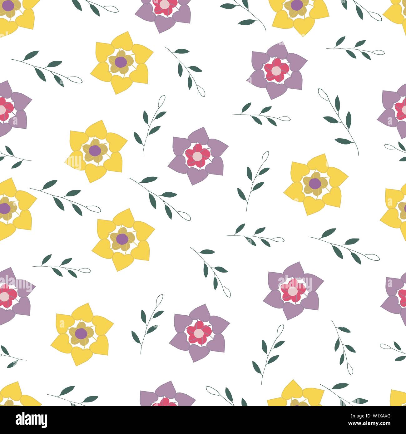 Seamless pattern of abstract branches and flowers on a white background ...