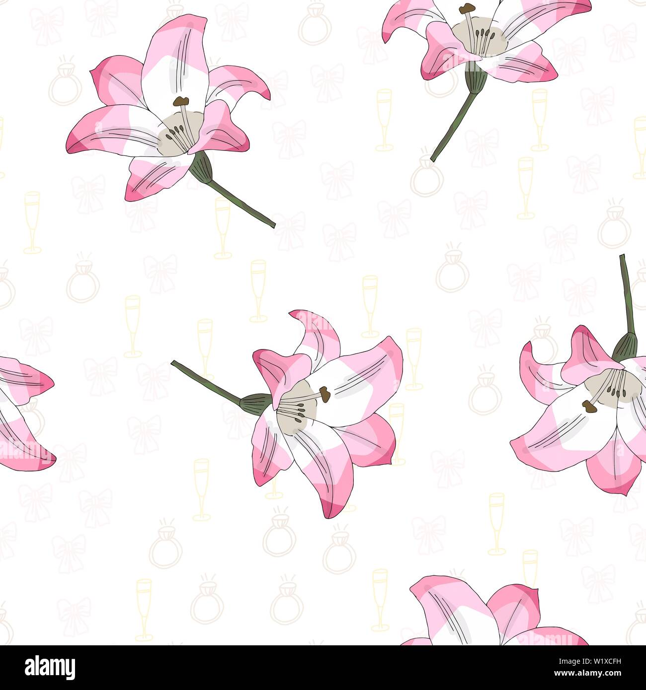 Wedding seamless pattern background of simple elements. Doodle hand drawn illustration vector Stock Vector
