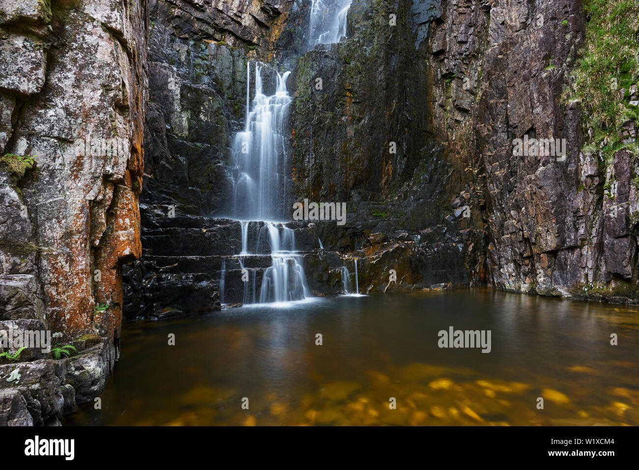 Wailing Widow Waterfall, near Kylesku, Assynt, Sutherland, Scotland. Stock Photo