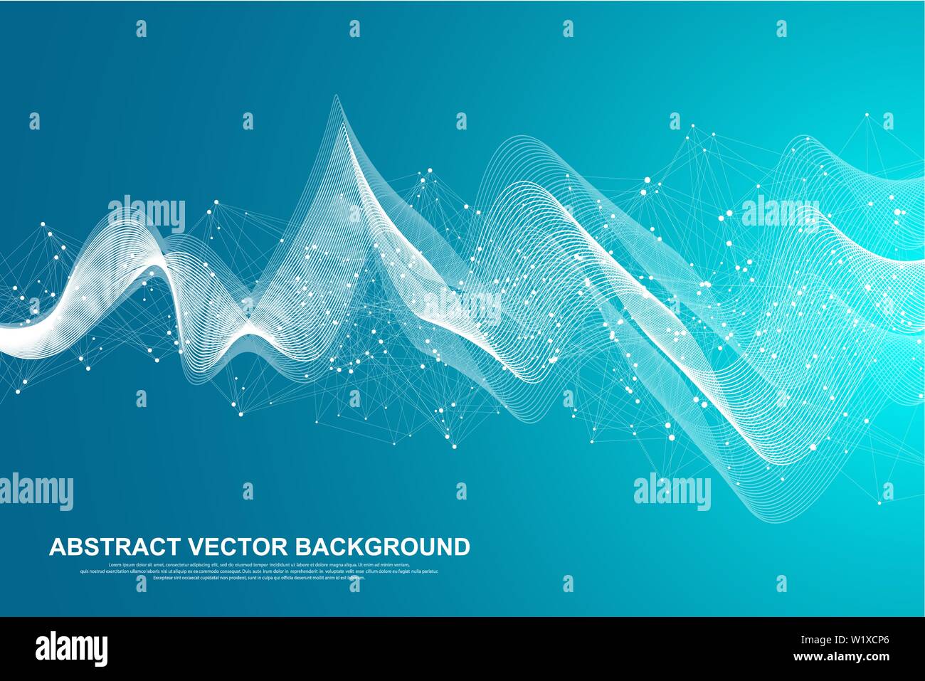Abstract plexus background with connected lines and dots. Wave flow. Plexus geometric effect Big data with compounds. Lines plexus, minimal array Stock Vector