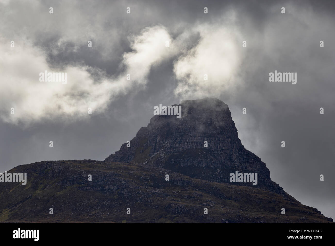 Stac Pollaidh summit in stormy weather, Inverpolly, Wester Ross, Highland, Scotland Stock Photo