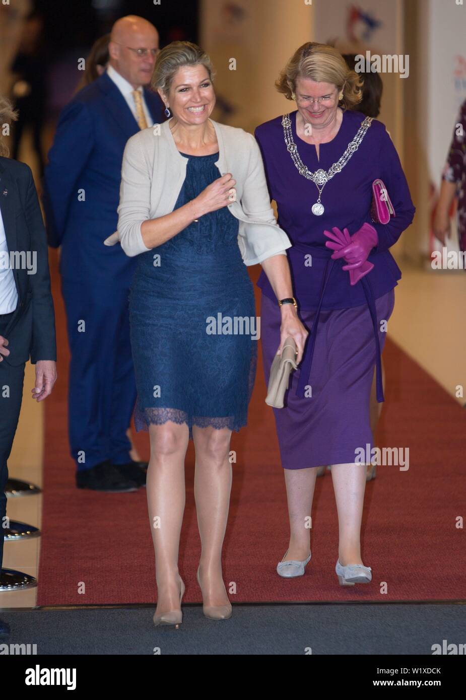 Queen Maxima of The Netherlands leave at the World Forum in The Hague, on July 04, 2019, agter given a short opening speech at the 26th Egmont Group of Financial Intelligence Units Plenary MeetingPhoto: Albert Ph van der Werf /  Netherlands OUT / Point de Vue OUT | Stock Photo