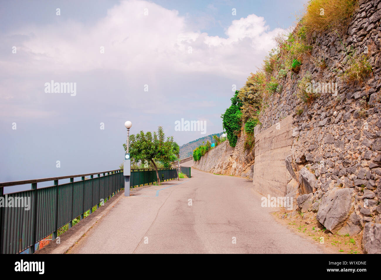 Aerial View of Serpentine Roads at the Amalfi Coast close to the Sea