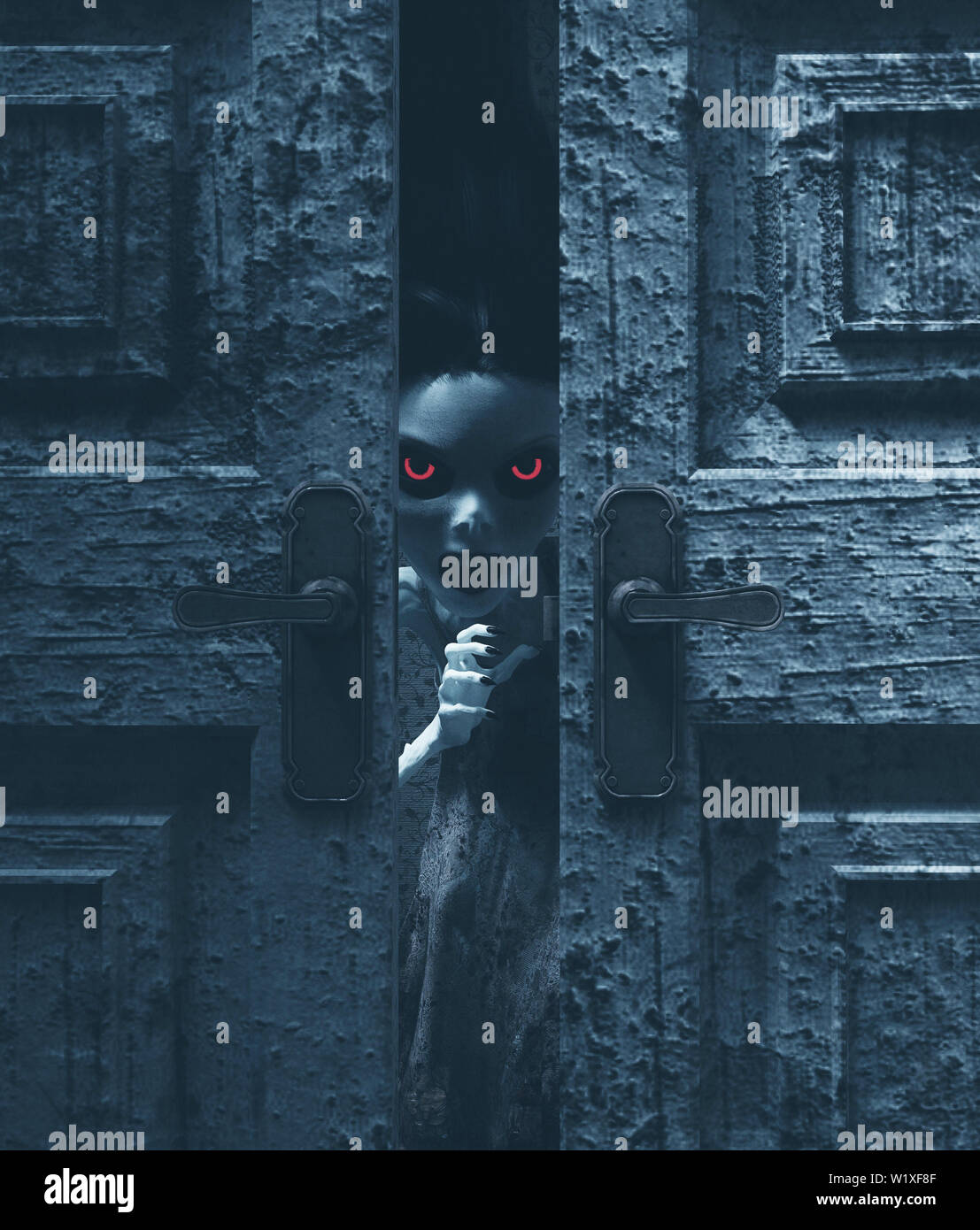 3d illustration of ghost woman in haunted house Stock Photo - Alamy