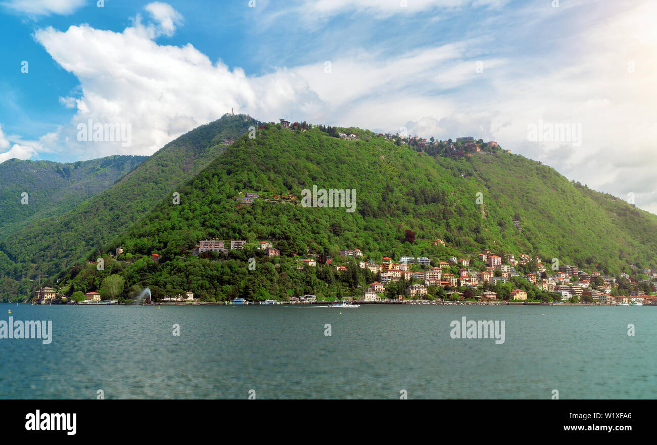 Brunate mountain view from the Como lake. Stock Photo
