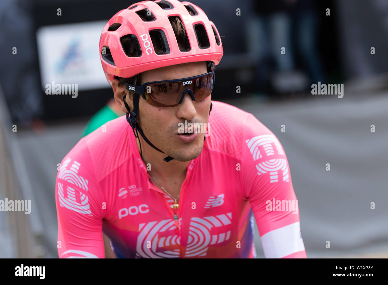 Alberto Bettiol Italian cyclist of Cycling Team Education First 2019 at the Criterium du Dauphine Stock Photo