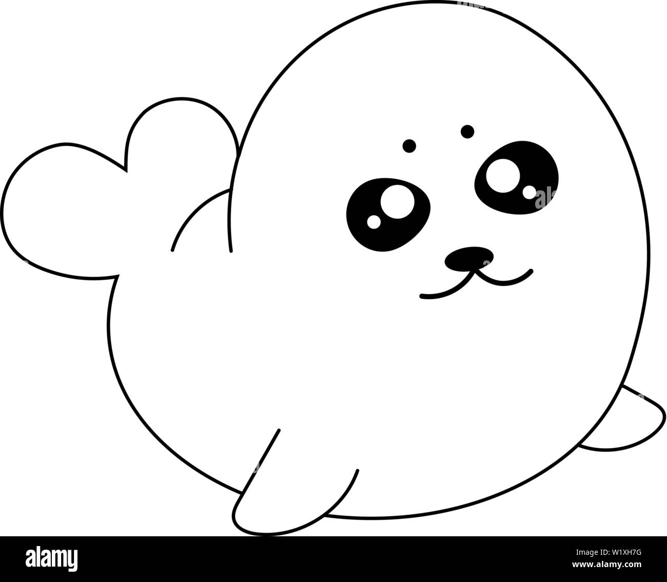 Kawaii Harp Baby Seal. Cute cartoon character. Vector illustration isolated on white background Stock Vector