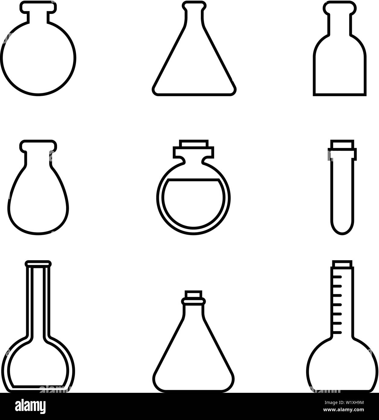 Magic potions set of magical tubes and bottles containers vector icon cartoons Stock Vector