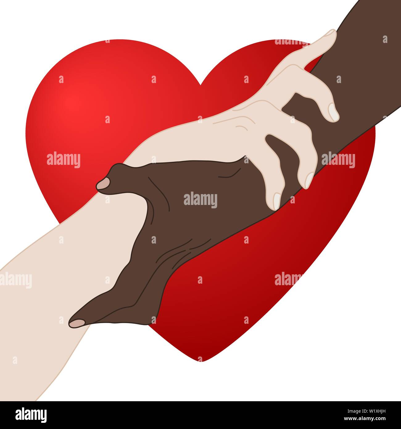 Charity Concept. Giving Love. Holding Hands Showing Unity. Multinational equality. Team, partner, alliance concept. Relationship icon. Vector illustra Stock Vector