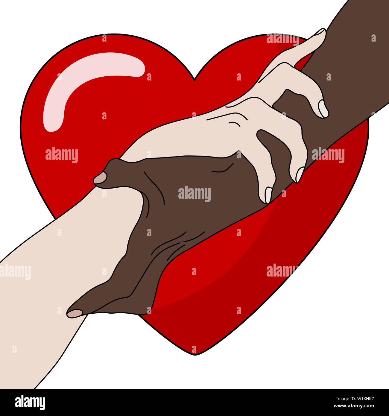Charity Concept. Giving Love. Holding Hands Showing Unity. Multinational equality. Team, partner, alliance concept. Relationship icon. Vector illustra Stock Vector