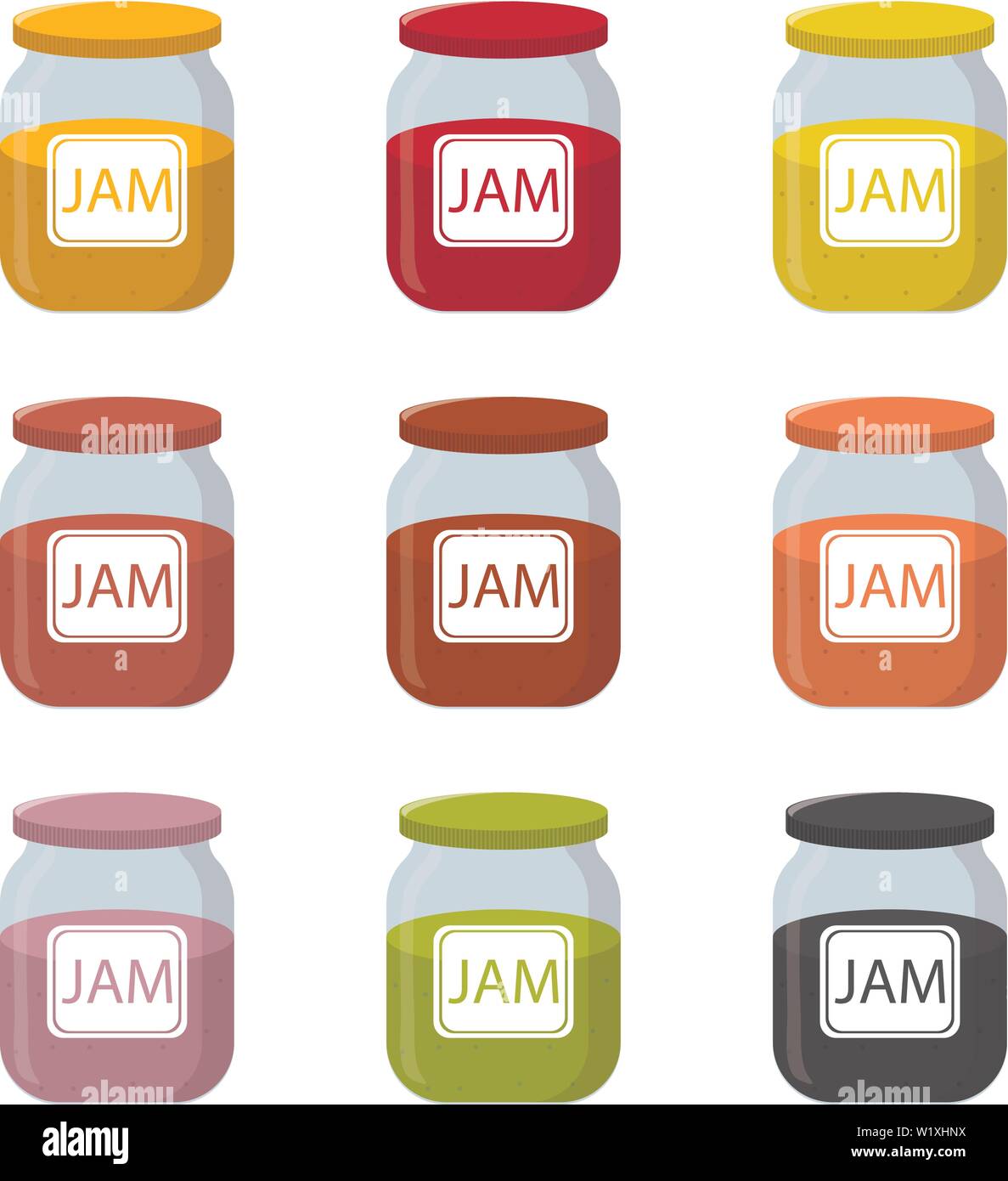 Set of Vector Jam Jar isolated on white background. Natural Healthy