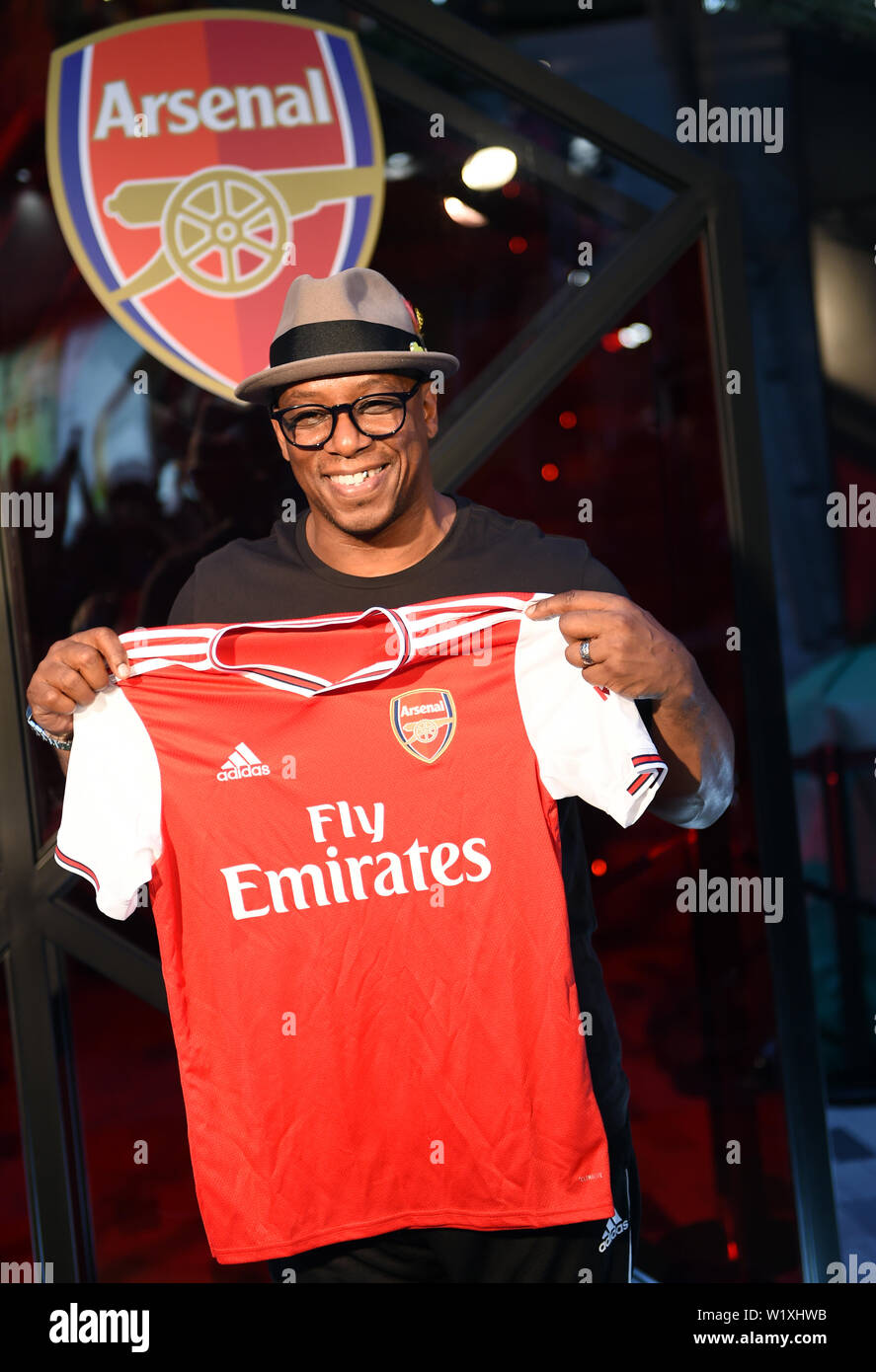Former English football player Ian Wright attends a promotional event for  new team jersey of Arsenal F.C. of English football league system at a  sportswear store of Adidas in Hong Kong, China,
