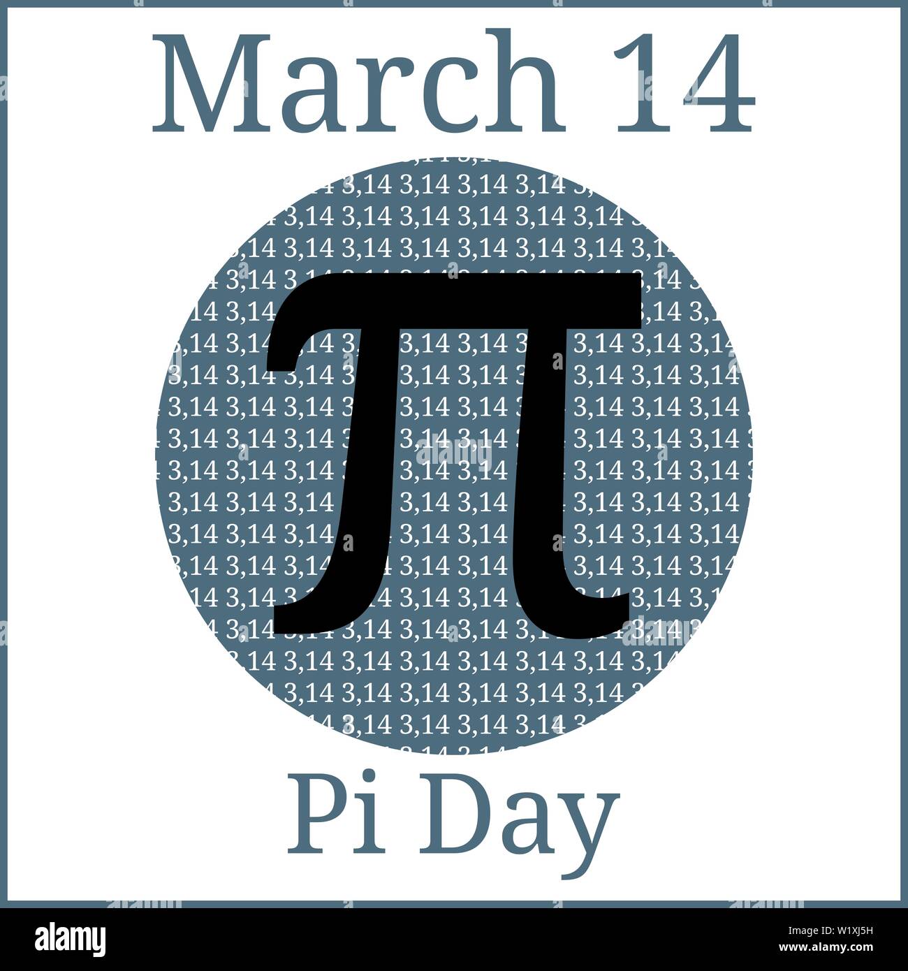 Pi Day. Mathematical constant. March 14th. March Holiday Calendar. Ratio of a circle's circumference to its diameter. Constant number Pi Stock Vector