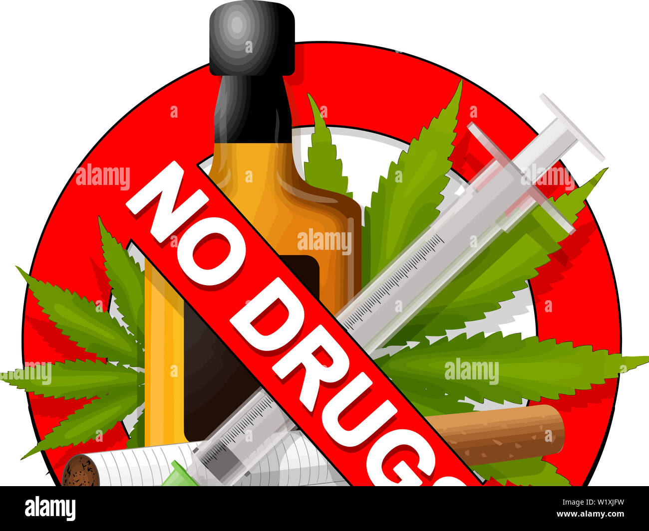no drugs addiction danger warning forbidden toxic illustration Stock
