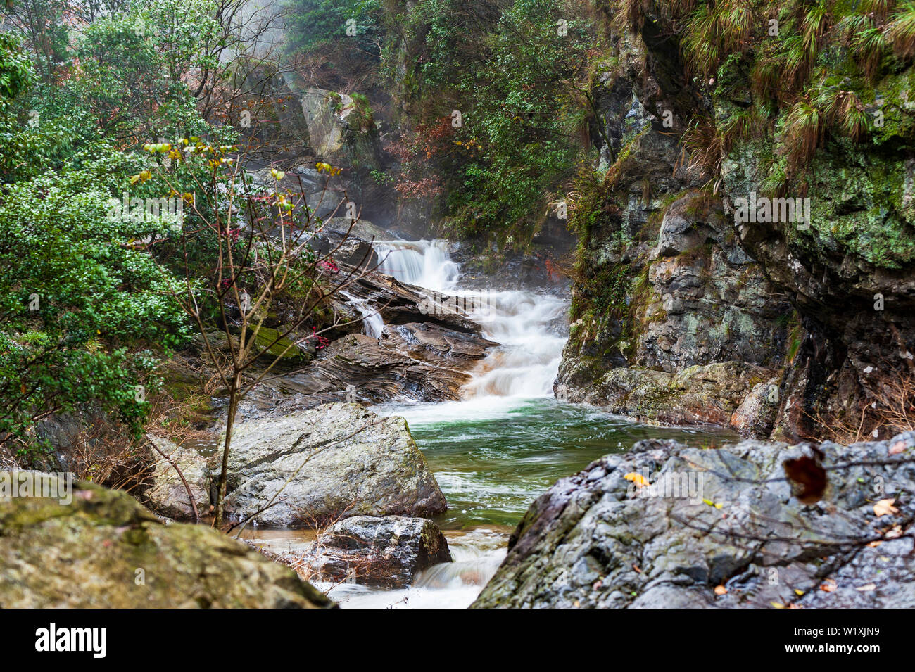 Emerald Valley near Yellow Mountain Huangshan in Anhui, China. Sometimes referred to as “Little Jiuzhaigou”. Stock Photo