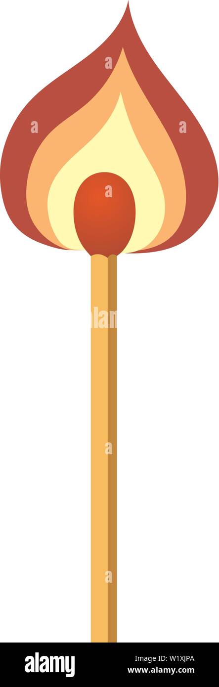 Burning match with flame isolated on white background. Flat vector icon for web, apps. Stock Vector