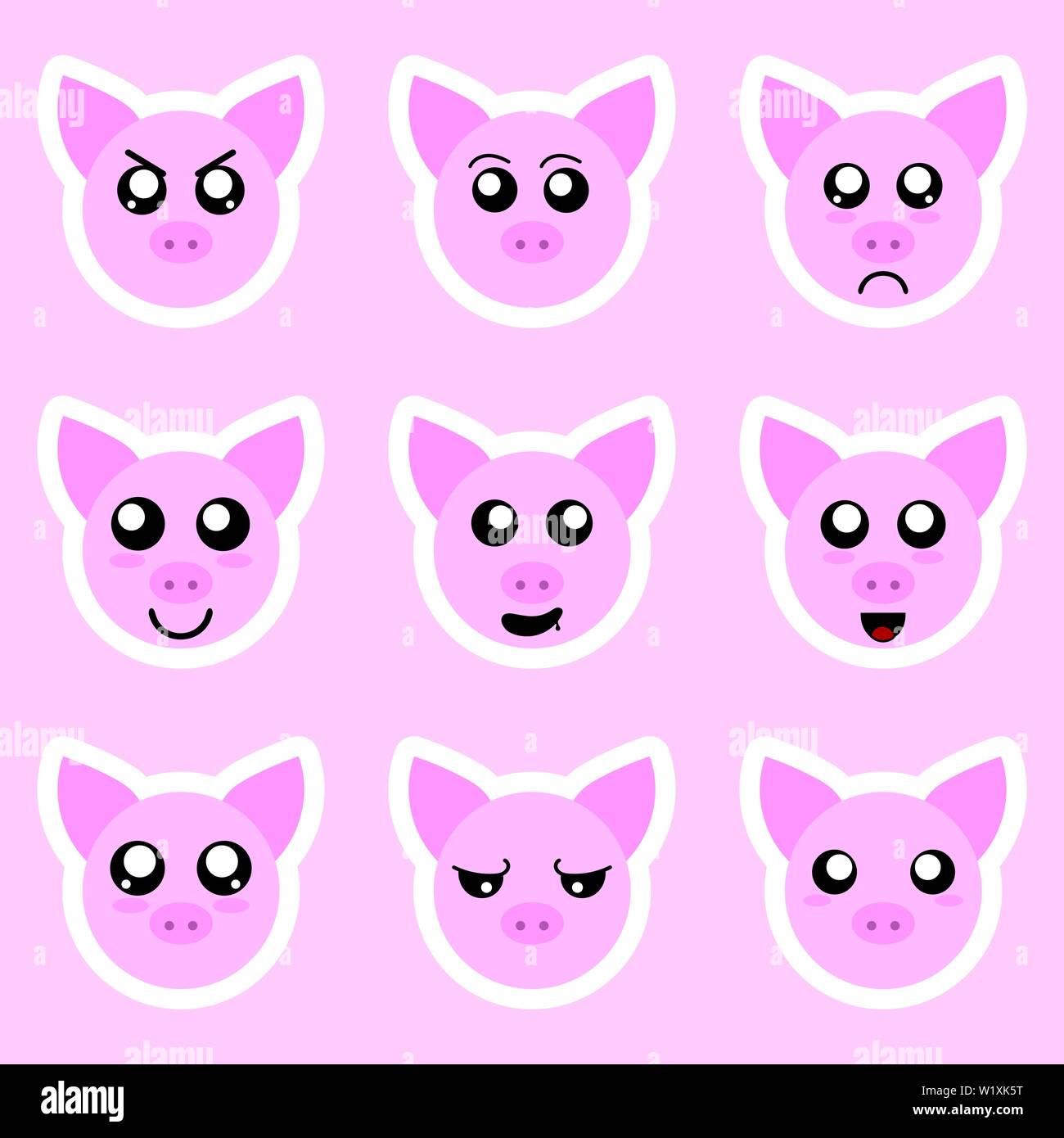 Vector head of a happy pig. Surprised face of a fat swine