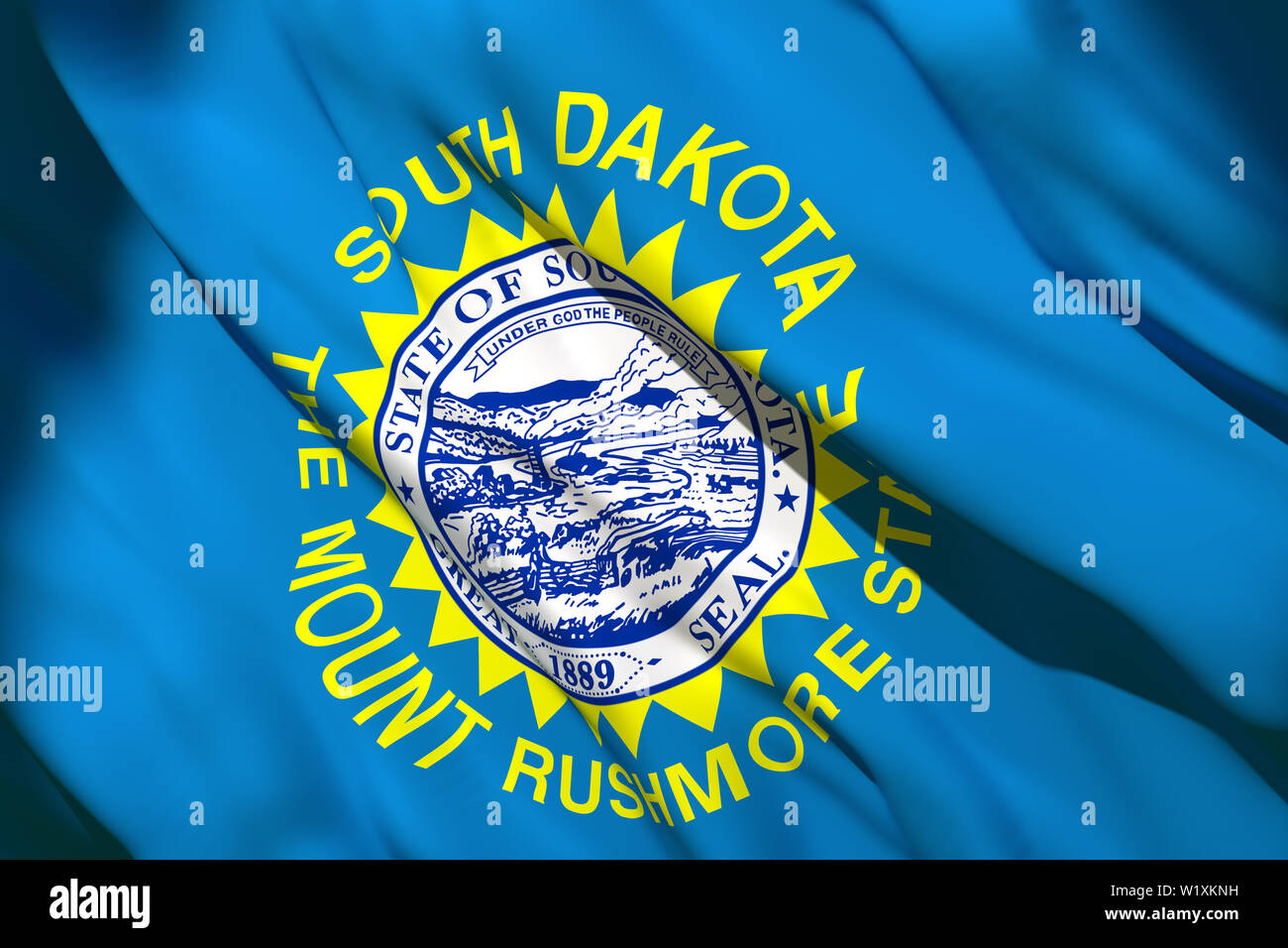 3d rendering of a South Dakota State flag silk Stock Photo