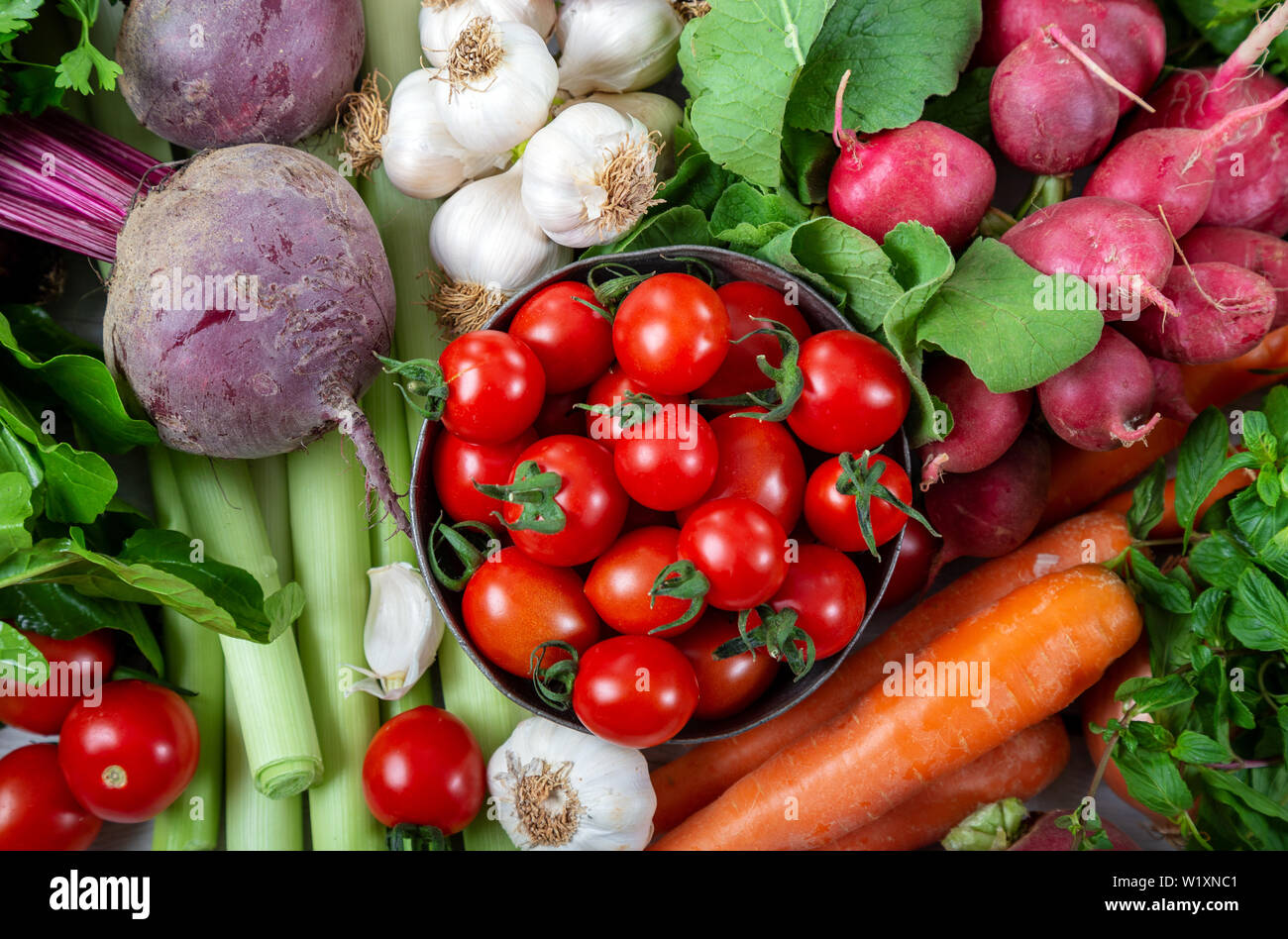 Raw vegetables, background Stock Photo