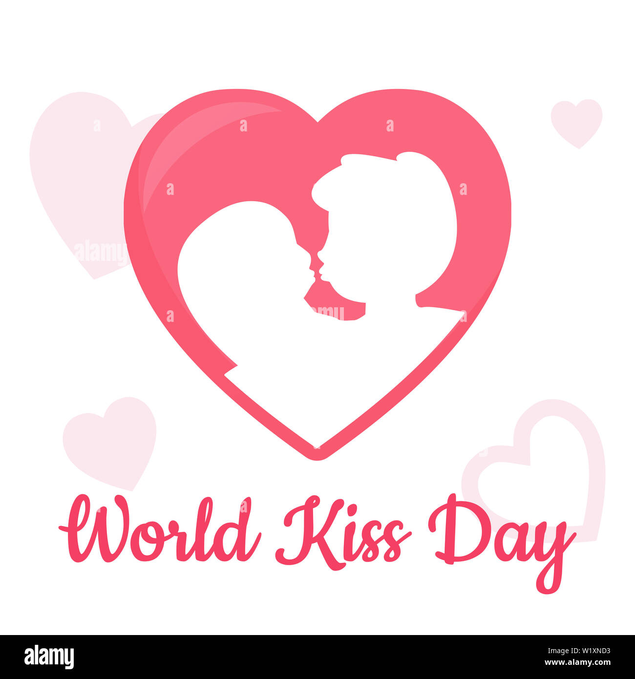 world kiss day with heart , boy and girl kissing vector on white background Stock Photo