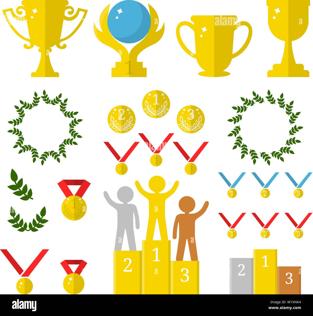 Vector Collection of Golden Sport Awards.Flat Icons of Trophies, Medals ...