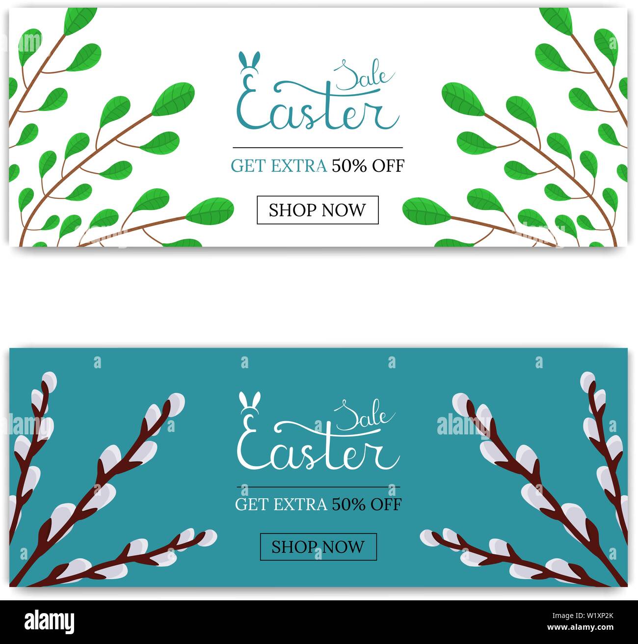 Easter Sale Discount. Flyer or Brochure with Green Branches and Willow