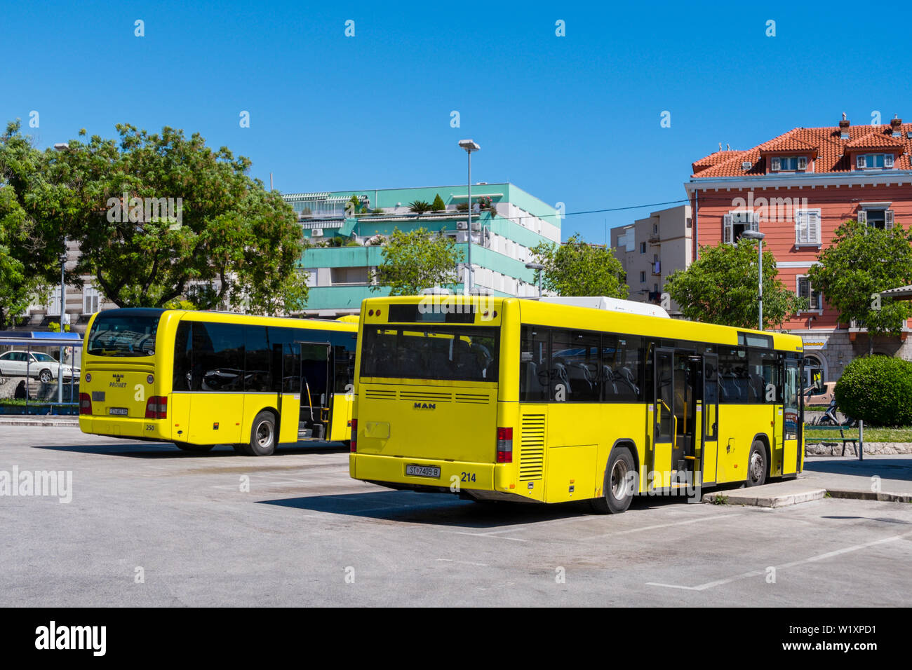 Sukoisan, suburban bus station, with buses to airport, Trogir and other places, Split, Dalmatia, Croatia Stock Photo