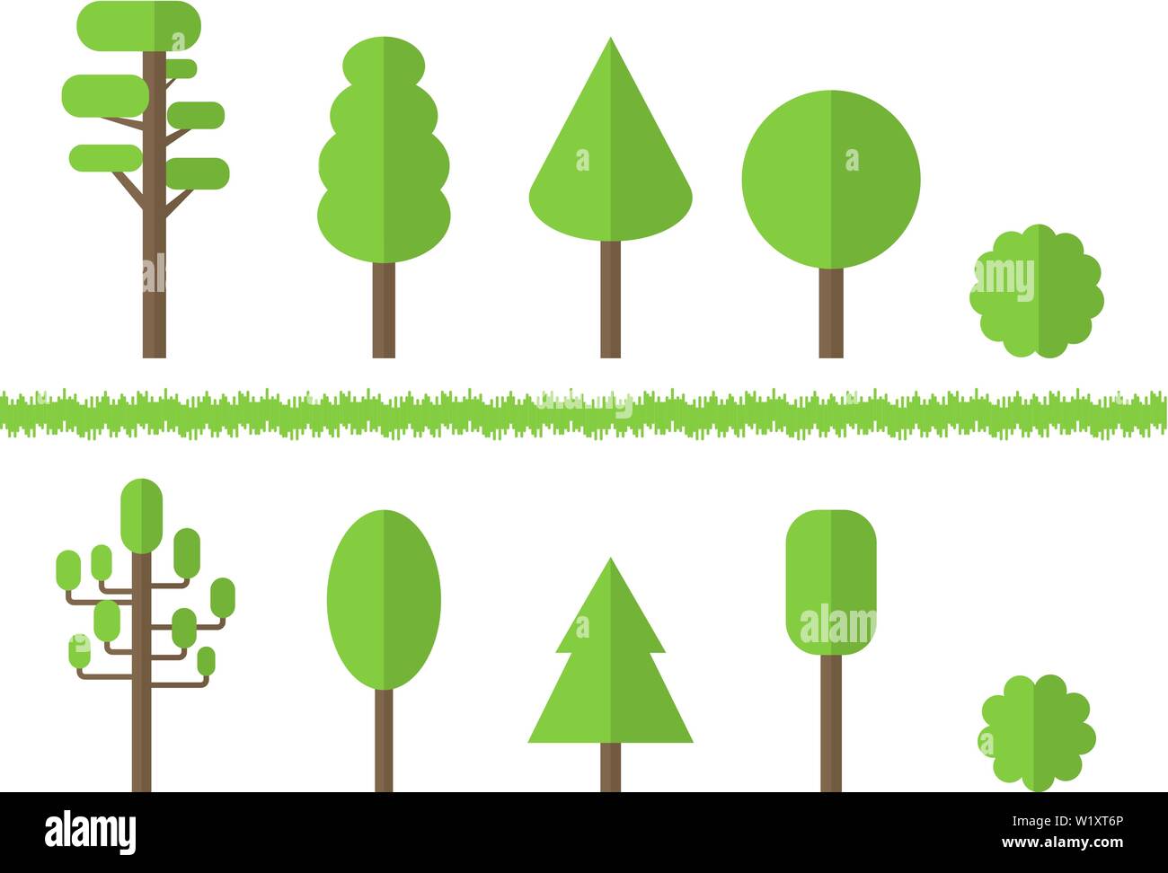 Set of Green Flat Trees isolated on white background. Vector ...